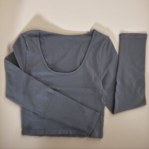 OQQ Round Neck Crop Top, Gray - L